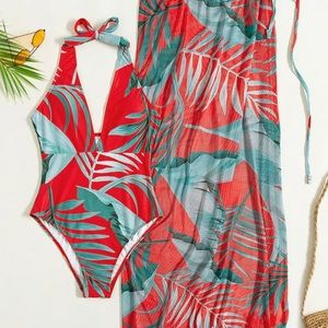 2X Host Pick 🎉 NWOT Tropical print one piece bathing suit with skirt - XS (2)